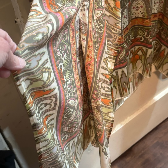 100% silk draped tunic green, rust, tan multi colored - Picture 4 of 4